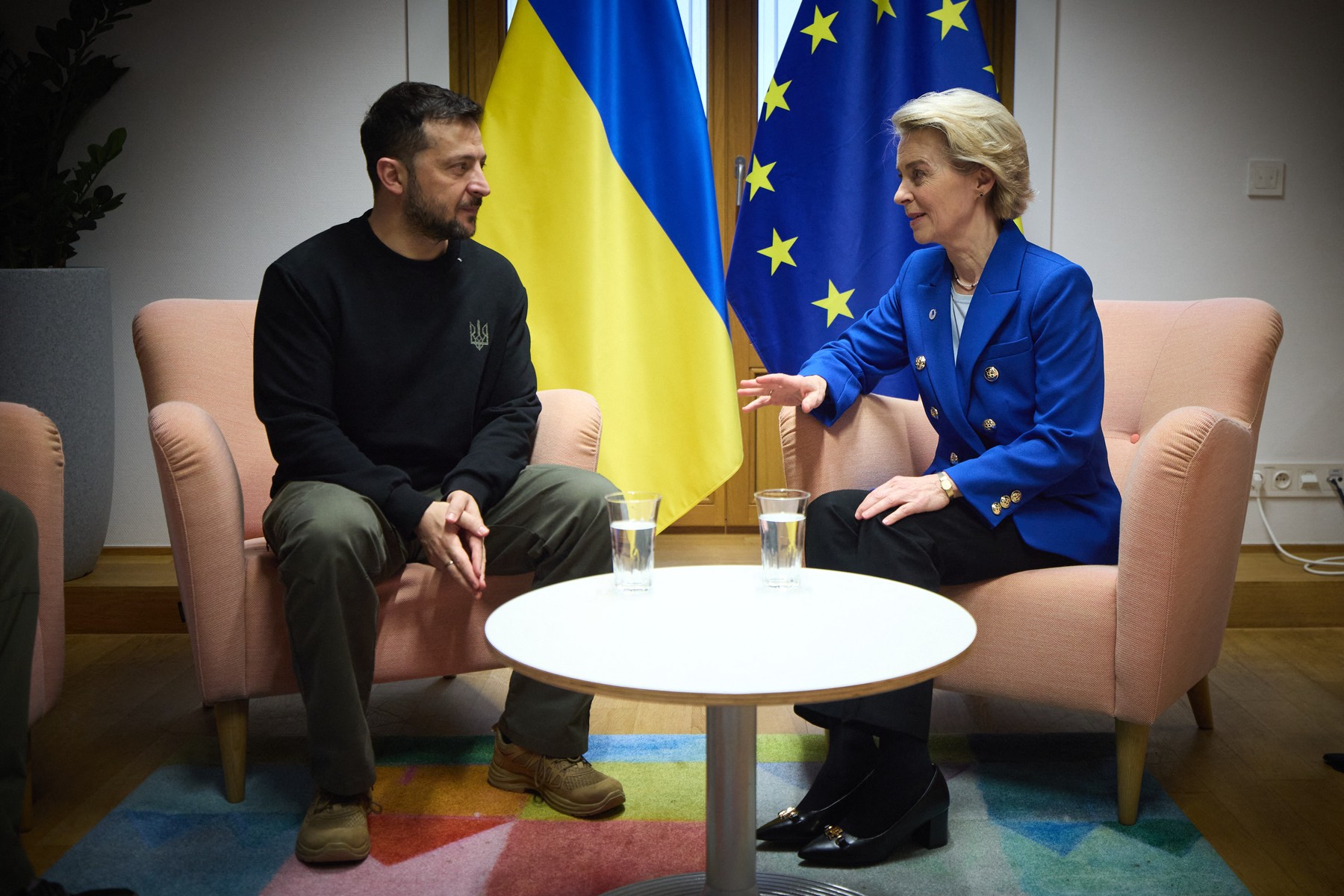 Handout photo shows Ukrainian President Volodymyr Zelensky attends a meeting with European Commission President Ursula von der Leyen on the sidelines of a EU-Western Balkans summit in Brussels, Belgium on December 19, 2024.,Image: 948699841, License: Rights-managed, Restrictions: ***
HANDOUT image or SOCIAL MEDIA IMAGE or FILMSTILL for EDITORIAL USE ONLY! * Please note: Fees charged by Profimedia are for the Profimedia's services only, and do not, nor are they intended to, convey to the user any ownership of Copyright or License in the material. Profimedia does not claim any ownership including but not limited to Copyright or License in the attached material. By publishing this material you (the user) expressly agree to indemnify and to hold Profimedia and its directors, shareholders and employees harmless from any loss, claims, damages, demands, expenses (including legal fees), or any causes of action or allegation against Profimedia arising out of or connected in any way with publication of the material. Profimedia does not claim any copyright or license in the attached materials. Any downloading fees charged by Profimedia are for Profimedia's services only. * Handling Fee Only 
***, Model Release: no, Credit line: ABACA / Abaca Press / Profimedia