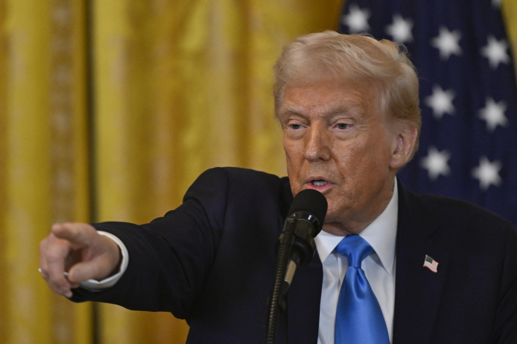 WASHINGTON D.C., UNITED STATES - FEBRUARY 04: United States President Donald Trump and Israeli Prime Minister Benjamin Netanyahu (not seen) hold a joint press conference in the East Room at the White House in Washington, D.C., United States on February 04, 2025. Celal Gunes / Anadolu,Image: 960252124, License: Rights-managed, Restrictions: , Model Release: no, Credit line: Celal Gunes / AFP / Profimedia