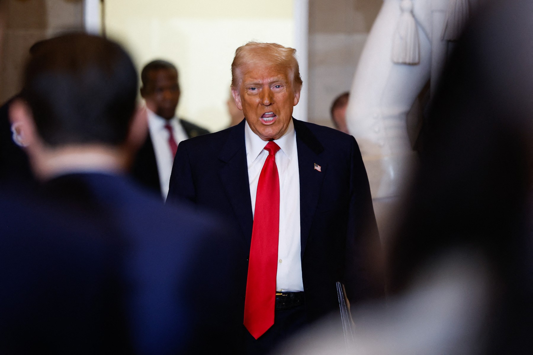 US President Donald Trump arrives to speak during the National Prayer Breakfast at the US Capitol in Washington, DC, on February 6, 2025.,Image: 960783698, License: Rights-managed, Restrictions: , Model Release: no, Credit line: Ting Shen / AFP / Profimedia