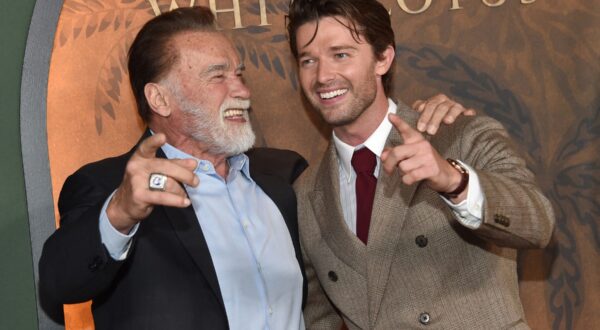 US actor Patrick Schwarzenegger with his father Austrian-US actor Arnold Schwarzenegger attend the season three premiere of HBO's "The White Lotus" at Paramount Studios in Los Angeles on February 10, 2025.,Image: 961998544, License: Rights-managed, Restrictions: , Model Release: no, Credit line: Chris DELMAS / AFP / Profimedia