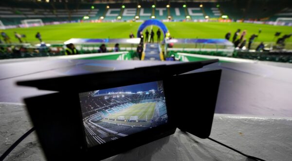 A view of a TV camera pointing towards the pitch before the UEFA Champions League match at Celtic Park, Glasgow. Picture date: Wednesday February 12, 2025.,Image: 962863689, License: Rights-managed, Restrictions: Use subject to restrictions. Editorial use only, no commercial use without prior consent from rights holder., Model Release: no, Credit line: Andrew Milligan / PA Images / Profimedia