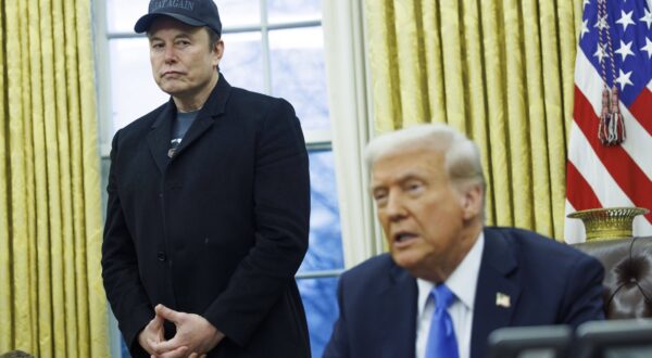 Elon Musk looks on as US President Donald Trump gives remarks to the media, in the Oval Office of the White House in Washington DC on Tuesday, February 11, 2025. Credit: Aaron Schwartz / CNP/AdMedia//Z-ADMEDIA_adm_021125_TrumpMusk_CNP_030/Credit:CNP/AdMedia/SIPA/2502130543,Image: 963044628, License: Rights-managed, Restrictions: , Model Release: no, Credit line: CNP/AdMedia / Sipa Press / Profimedia