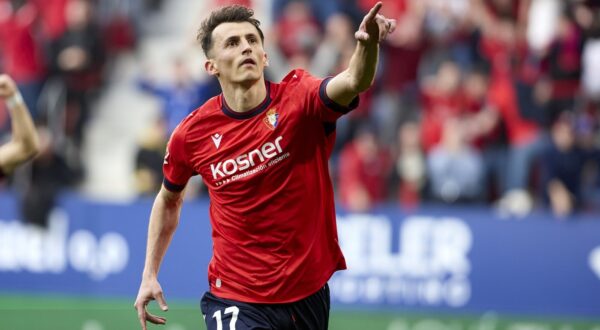 February 15, 2025, Pamplona, Spain: Ante Budimir (forward; CA Osasuna) celebrates a goal during the Spanish football of the league EA, match between CA Osasuna  and Real Madrid CF at the Sadar Stadium. Final score; CA Osasuna 1:1 Real Madrid CF,Image: 964842801, License: Rights-managed, Restrictions: , Model Release: no, Credit line: Femando Pidal / Zuma Press / Profimedia