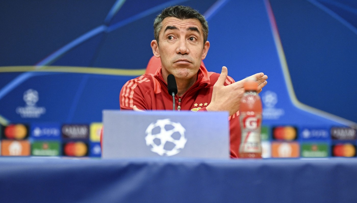 Benfica's coach Bruno Lage gives a press conference at Benfica Campus training ground in Seixal, outskirts of Lisbon, on February 17, 2025 on the eve of their UEFA Champions League football match against AS Monaco FC.,Image: 965215943, License: Rights-managed, Restrictions: , Model Release: no, Credit line: PATRICIA DE MELO MOREIRA / AFP / Profimedia