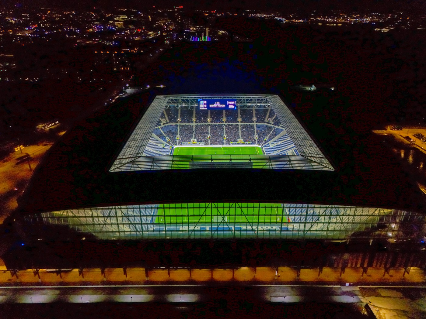 A drone view of Everton's new stadium at Bramley-Moore Dock during an Everton under-18 friendly match test event. Picture date: Monday February 17, 2025.,Image: 965271100, License: Rights-managed, Restrictions: Use subject to restrictions. Editorial use only, no commercial use without prior consent from rights holder., Model Release: no, Credit line: Peter Byrne / PA Images / Profimedia