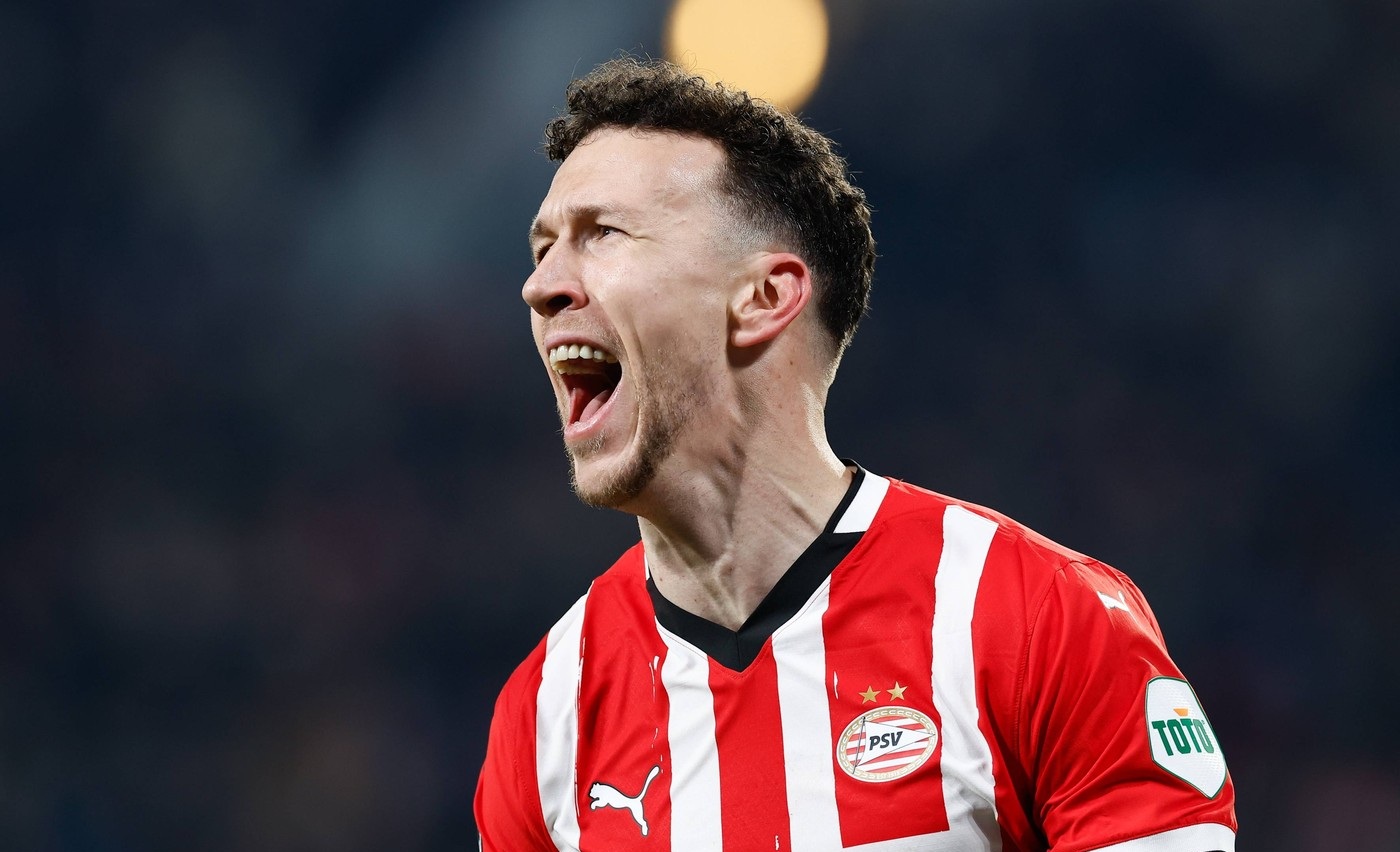 EINDHOVEN, 19-02-2025, Philips Stadium, UEFA Champions League season 2024/25, match between PSV and Juventus, PSV player Ivan Perisic celebrating the 1-0 PSV - Juventus x27944004x Copyright:,Image: 966173962, License: Rights-managed, Restrictions: PUBLICATIONxNOTxINxNED, Model Release: no, Credit line: IMAGO / imago sportfotodienst / Profimedia