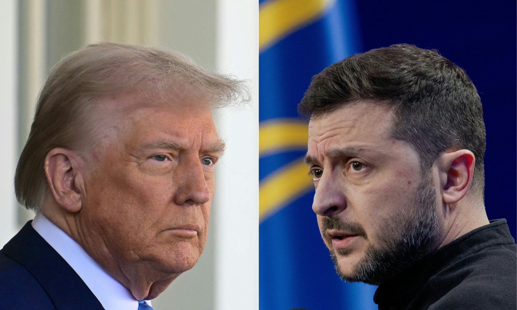 (COMBO) This combination of pictures created on February 25, 2025 shows US President Donald Trump (L) on February 24, 2025, and Ukraine's President Volodymyr Zelensky (R) on February 23, 2025.
 Ukraine has agreed on the terms of a minerals deal with the United States and could sign it February 28, 2025, the two countries said, a move Kyiv hopes will lead to future security guarantees from Washington. The Ukrainian source said President Volodymyr Zelensky could sign the deal on a trip to Washington as early as February 28, 2025, -- a timetable confirmed by Trump.,Image: 968874929, License: Rights-managed, Restrictions: , Model Release: no, Credit line: Jim WATSON / AFP / Profimedia