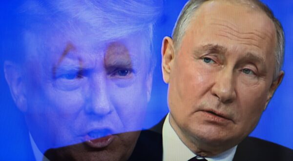 February 19, 2025, Russia: (EDITOR'S NOTE: This image has been created by shooting a TV screen using multiple exposure in the camera) .In this photo illustration, shows the United States President Donald Trump and Russian President Vladimir Putin. The first meeting of official delegations of the Russian Federation and the United States took place after a long break, at which it was planned to discuss the basic positions of the parties to end the war in Ukraine. Ukraine and Europe did not participate in the negotiations. A meeting between Putin and Trump was discussed at the negotiations of the Russian and Ukrainian delegations in Riyadh, but it is unlikely to take place next week, said Russian presidential aide Yuri Ushakov. Meanwhile, US President Donald Trump, in a conversation with journalists, did not rule out that he could meet with Russian President Vladimir Putin before the end of February.,Image: 965816552, License: Rights-managed, Restrictions: , Model Release: no, Credit line: Artem Priakhin / Zuma Press / Profimedia