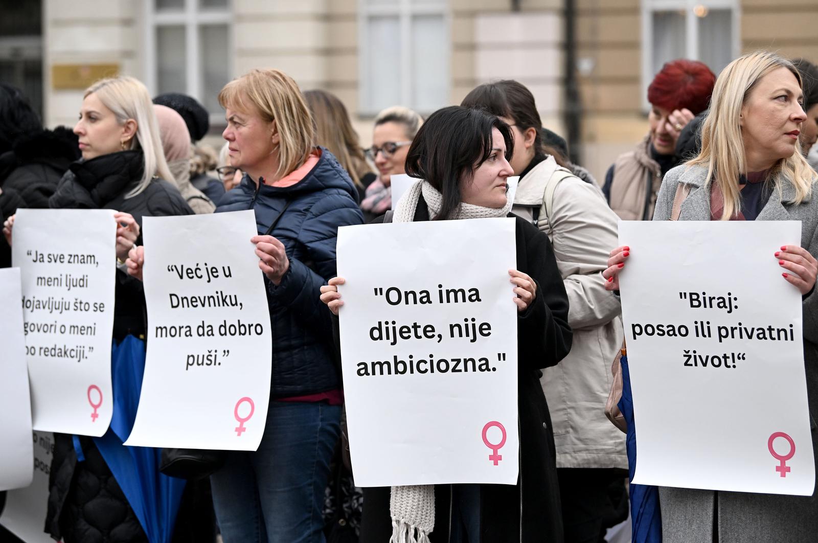 08.03.2024., Zagreb - Javna akcija u povodu Dana zena na Markovu trgu Sigurne na radnom mjestu, slobodne od zlostavljanja, u organizaciji Zenske mreze Hrvatske.  Photo: Marko Lukunic/PIXSELL