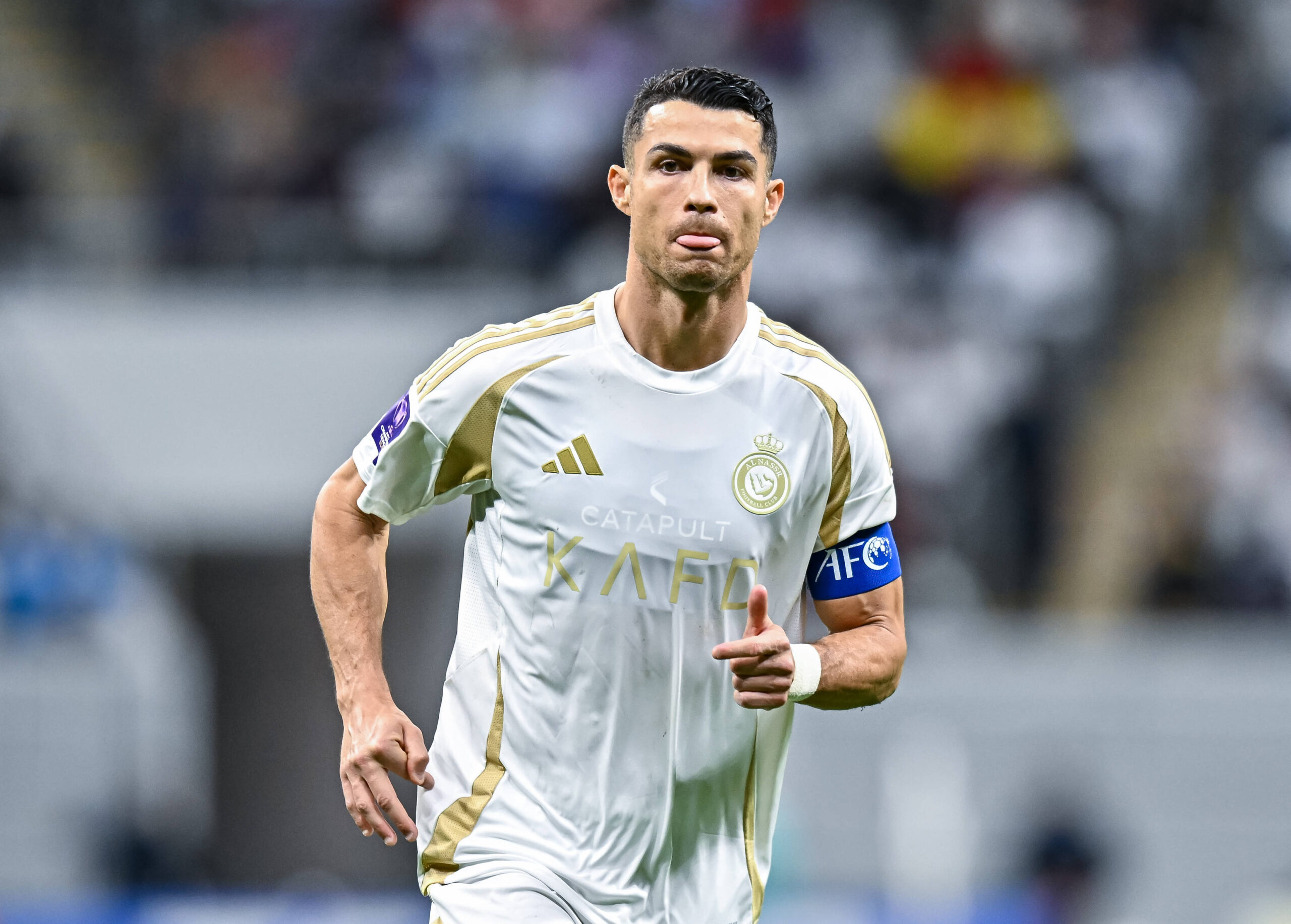 AFC CHAMPIONS LEAGUE ELITE, AL GHARAFA SC QTR v AL NASSR FC KSA Cristiano Ronaldo of Al Nassr FC reacts during the during the AFC Champions League elite west football match between Qatar s Al Gharafa SC and Saudi Arabia s Al Nassr FC at Al-Bayt Stadium in Al Khor, Qatar, on November 25, 2024 DOHA Qatar Copyright: xNAUSHADx