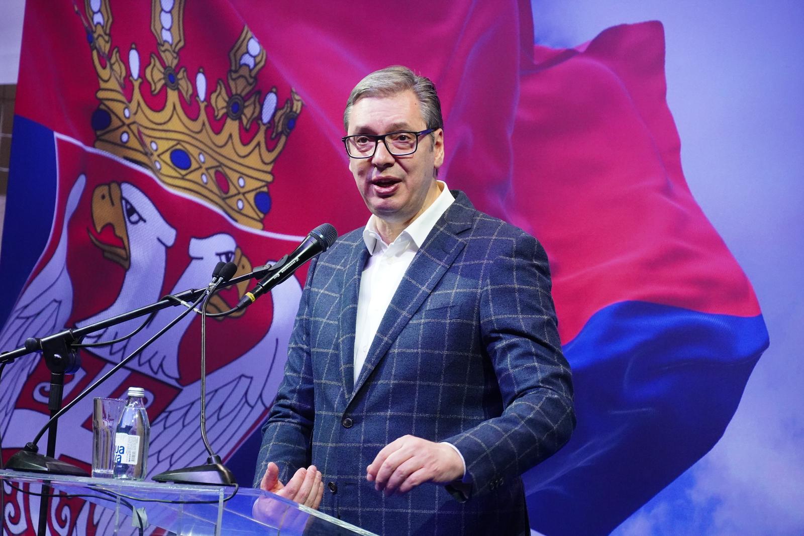 08, March, 2025, Smederevo - The President of the Republic of Serbia Aleksandar Vucic addressed the citizens at the Sports Hall in Smederevo as part of the continuation of his two-day visit to the South Banat and Danube districts. Aleksandar Vucic. Photo: M.M./ATAImages

08, mart, 2025, Smederevo - Predsednik Republike Srbije Aleksandar Vucic obratio se gradjanima u Sportskoj hali u Smederevu, u sklopu nastavka dvodnevne posetu Juznobanatskom i Podunavskom okrugu. Photo: M.M./ATAImages Photo: M.M./ATAImages/PIXSELL