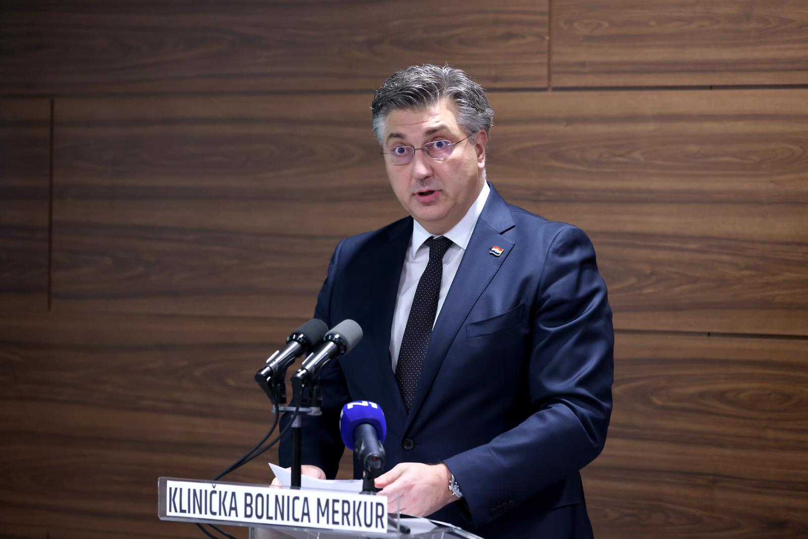 17.03.2025., Zagreb - Svecano otvorenje cjelovito obnovljene zgrade Klinicke bolnice Merkur i obilazak novoobnovljenog dijela bolnice povodom 5. obljetnice razornog potresa koji je pogodio Zagreb i okolicu 22. ozujka 2020.. predsjednik Vlade RH Andrej Plenkovic Photo: Patrik Macek/PIXSELL