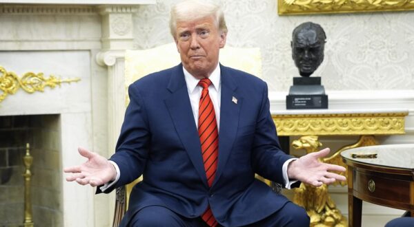 United States President Donald Trump speaks during his meeting with Mark Rutte, Secretary General of the North Atlantic Treaty Organization (NATO) in the Oval Office of the White House in Washington, DC, US, on March 13, 2025. 
Credit: Yuri Gripas / Pool via CNP/AdMedia Photo: CNP/AdMedia/NEWSCOM