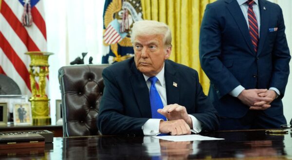 US President Donald Trump with Defense Secretary Pete Hegseth announces the F-47 6th generation fighter jet in the Oval Office of the White House in Washington on March 21, 2025. Photo by Yuri Gripas/ABACAPRESS.COM Photo: Gripas Yuri/ABACA/ABACA