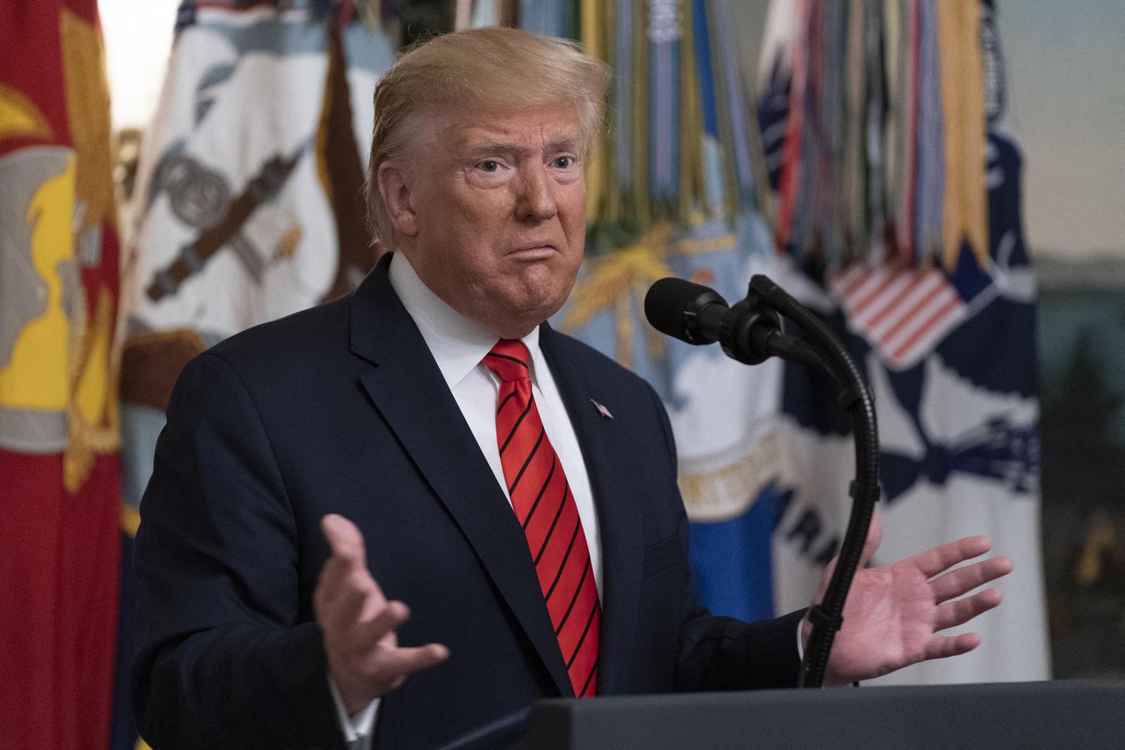 United States President Donald J. Trump makes a statement at the White House on the death of ISIS leader Abu Bakr al-Baghdadi during a U.S. military raid in Syria 27 October 2019- Washington DC- United States President Donald J. Trump answers reporter's questions after making a statement at the White House on the death of ISIS leader Abu Bakr al-Baghdadi during a U.S. military raid in Syria. Photo Credit: Chris Kleponis/Pool/ABACAPRESS.COM Pool/ABACA /PIXSELL