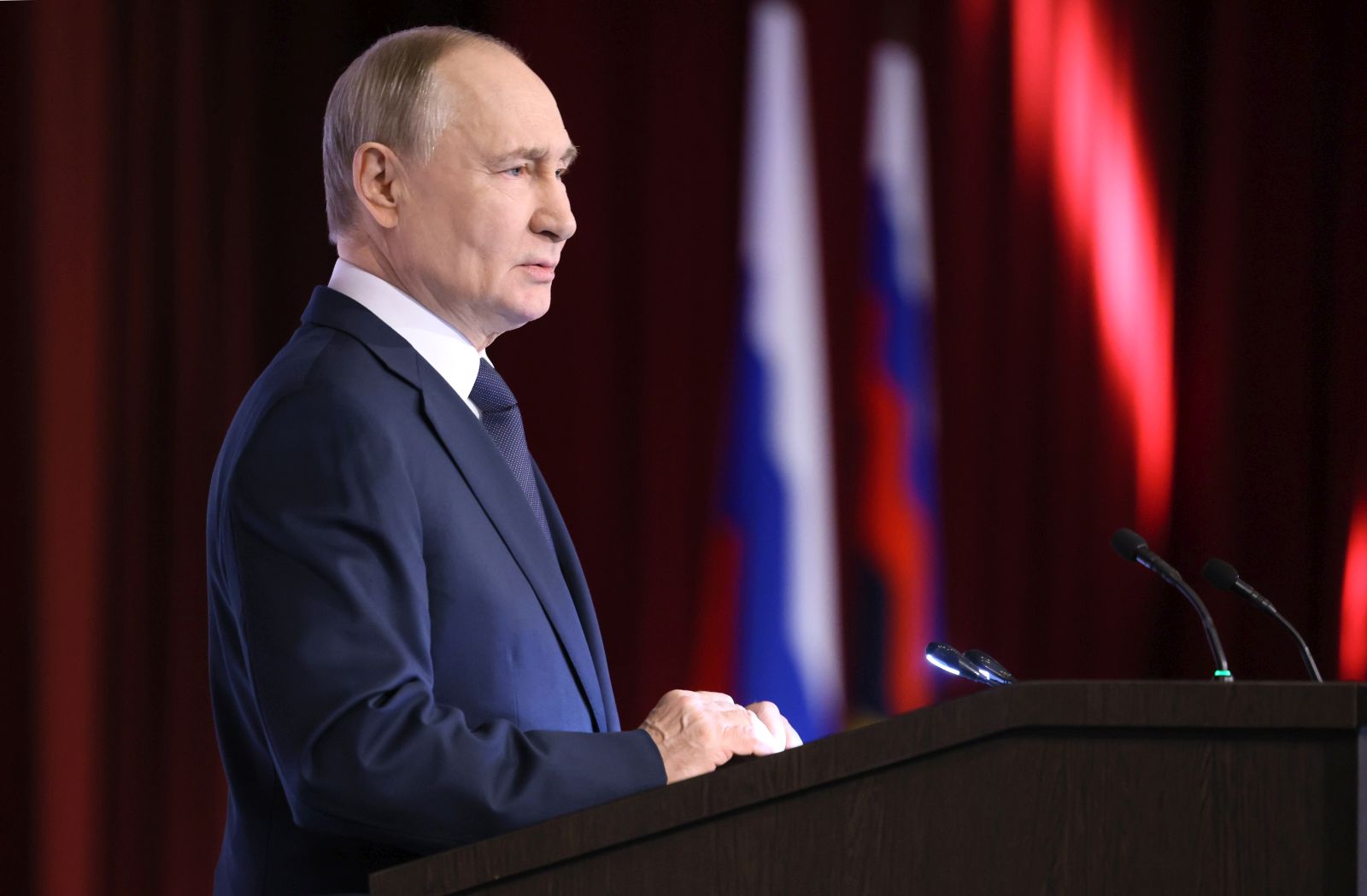 epa11942154 Russian President Vladimir Putin attends an annual extended meeting of the Interior Ministry Board in Moscow, Russia, 05 March 2025. Vladimir Putin instructed law enforcement agencies to strengthen their work on anti-terrorist protection of social and transport infrastructure facilities.  EPA/MIKHAIL METZEL / SPUTNIK / KREMLIN / POOL MANDATORY CREDIT