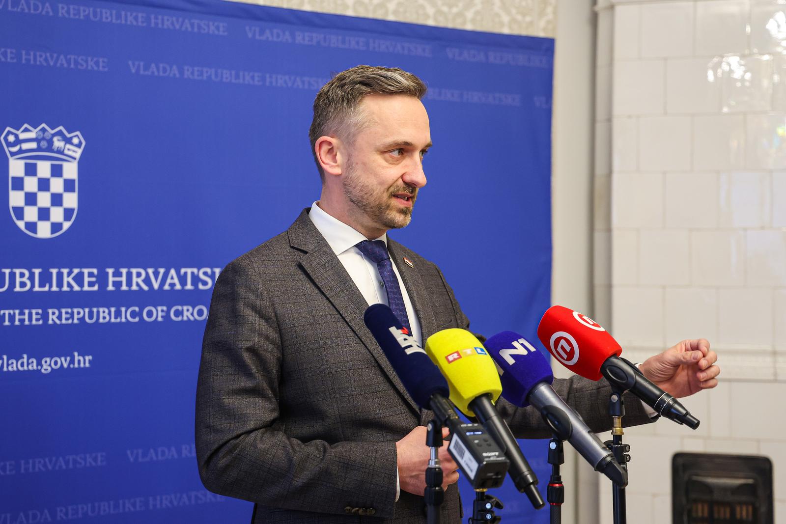 11.03.2025., Zagreb - Izjave za medije Gordana Grlica Radmana i Marin Piletica nakon sastanka parlamentarne vecine u Banskim dvorima. Photo: Luka stanzl/PIXSELL