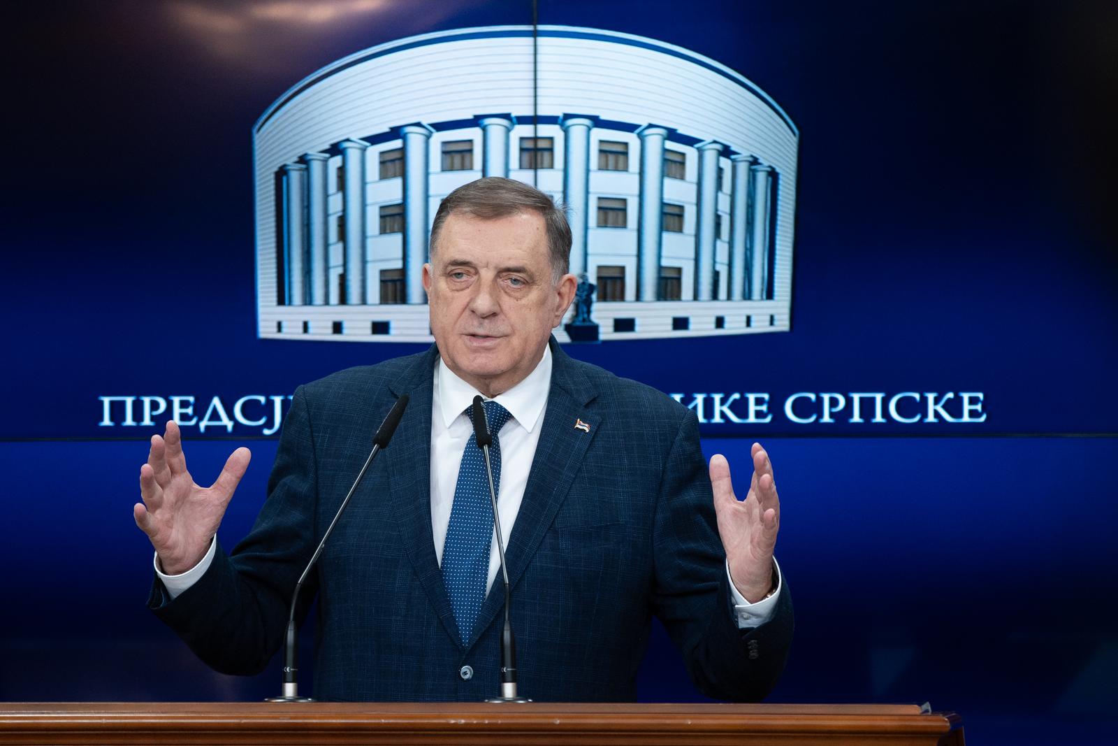 24.03.2025., Banja Luka, Bosna i Hercegovina - Predsjednik Republike Srpske Milorad Dodik odrzao je konferenciju za medije o trenutnoj politickoj i sigurnosnoj situaciji u BiH. Photo: Dejan Rakita/PIXSELL