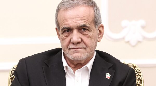 IRAN, TEHRAN - FEBRUARY 18, 2025: Iran's President Masoud Pezeshkian during a meeting with Russia's Deputy Prime Minister Alexei Overchuk.  Valery Sharifulin/TASS/Sipa USA Photo: Tass/SIPA USA