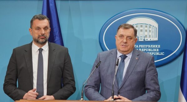 01.02.2023., Palata Republike, Banja Luka (BiH) – Predsjednik RS Milorad Dodik razgovarao je sa Elmedinom Konakovicem, novim ministrom vanjskih poslova BiH. Nakon sastanka je odrzana konferencija za novinare.
 Photo: Dejan Rakita/PIXSELL