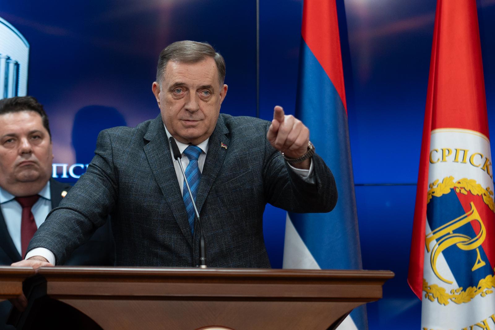 01.03.2025., Palata Republike, Banja Luka (BiH) - Predsjednik RS Milorad Dodik odrzao pres konferenciju za medije sa predsjednikom Skupstine Crne Gore Andrijom Mandicem, poslanikom Milan Knezevicem, predsjednikom Demokratske narodne partije, i predsjednikom Narodne skupstine RS Nenadom Stevnadicem. 
Photo: Dejan Rakita/Pixsell Photo: Dejan Rakita/PIXSELL/PIXSELL