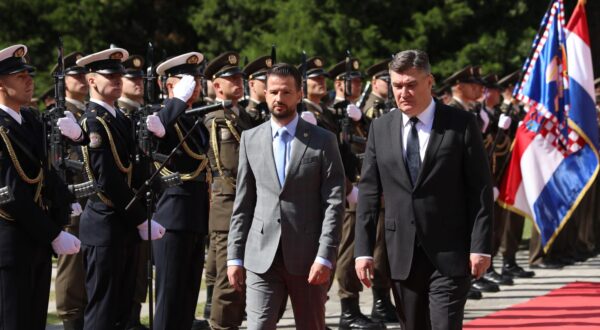 04.09.2023., Zagreb - Svecani docek predsjednika Crne Gore Jakova Milatovica u Uredu predsjednika Republike Hrvatske. predsjednik Crne Gore Jakov Milatovic, predsjednik RH Zoran Milanovic Photo: Robert Anic/PIXSELL