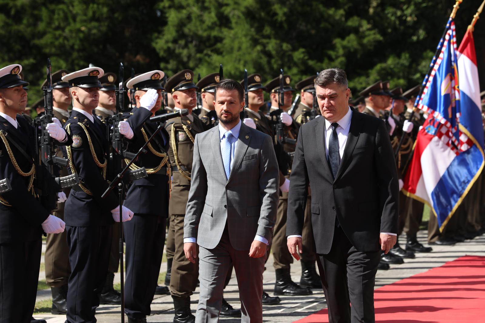 04.09.2023., Zagreb - Svecani docek predsjednika Crne Gore Jakova Milatovica u Uredu predsjednika Republike Hrvatske. predsjednik Crne Gore Jakov Milatovic, predsjednik RH Zoran Milanovic Photo: Robert Anic/PIXSELL