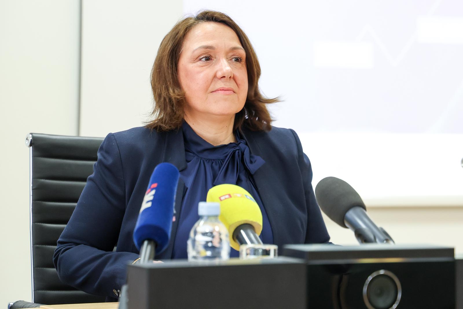 07.03.2025., Zagreb - Konferencija za medije u povodu upucivanja u e-Savjetovanje Nacrta prijedloga Zakona o izmjenama i dopunama Zakona o obveznom zdravstvenom osiguranju. Ministrica zdravstva Irena Hrstic, Veronika Lausin. Photo: Matija Habljak/PIXSELL