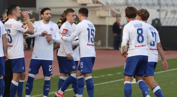 09.03.2025., stadion Poljud, Split - SuperSport HNL, 25. kolo, HNK Hajduk - HNK Gorica. Filip Uremovic, Filip Krovinovic, Ismael Diallo i Simun Hrgovic Photo: Ivo Cagalj/PIXSELL