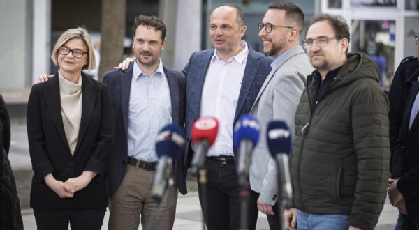 12.03.2025., Osijek - Sinisa Hajdas Doncic, predsjednik SDP-a Hrvatske, Sandra Bencic, koordinatorica Mozemo!, Vjeran Marijasevic, predsjednik GO SDP-a Osijek i Boris Kis, koordinator Mozemo! za Osijek odrzali su konferenciju za medije. Photo: Davor Javorovic/PIXSELL