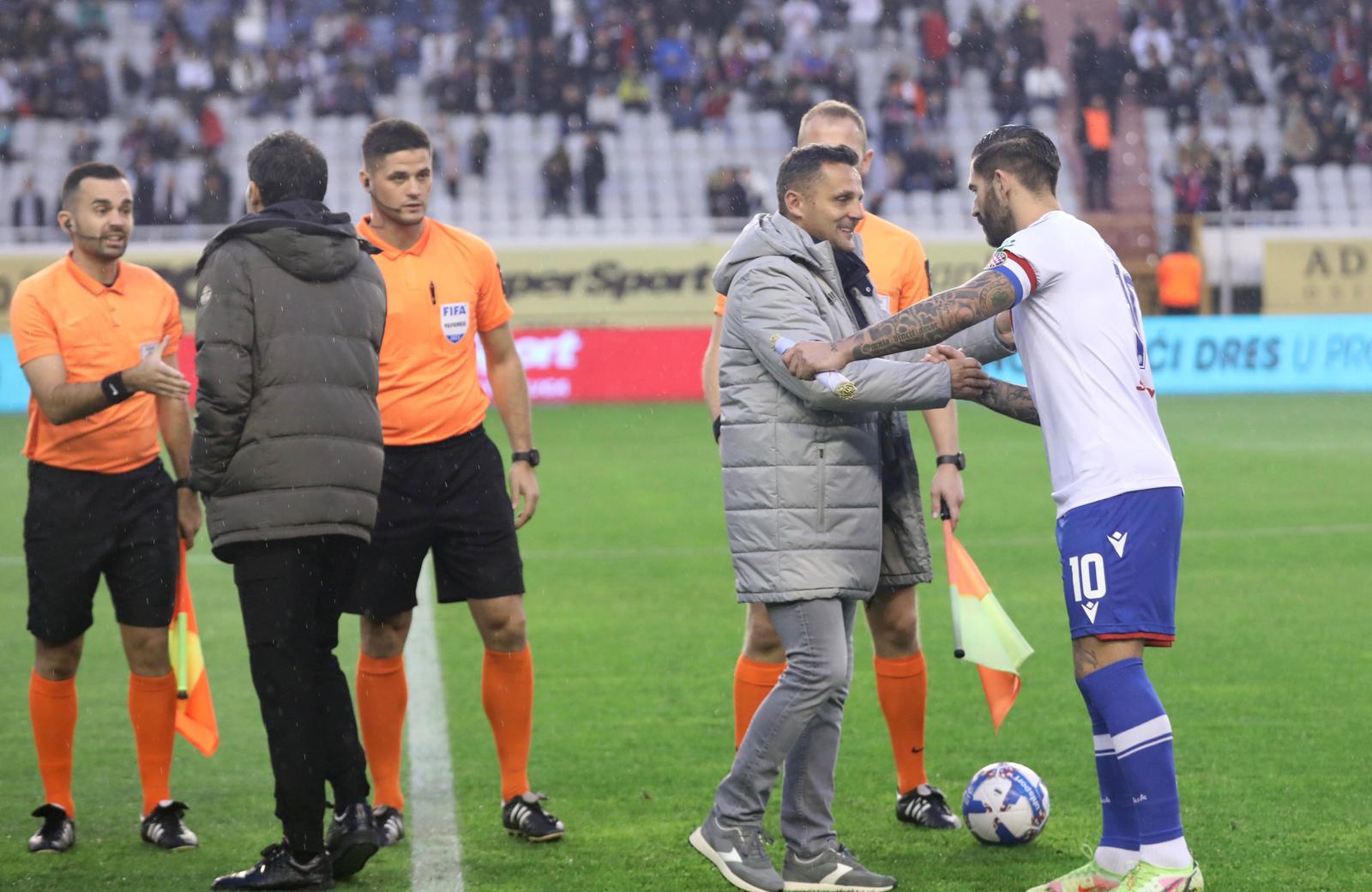 12.11.2023., Split - SuperSport prva Hrvatska nogometna liga, 15. kolo, HNK Hajduk - NK Varazdin. Mario Kovacevic, Marko Livaja

 Photo: Ivo Cagalj/PIXSELL