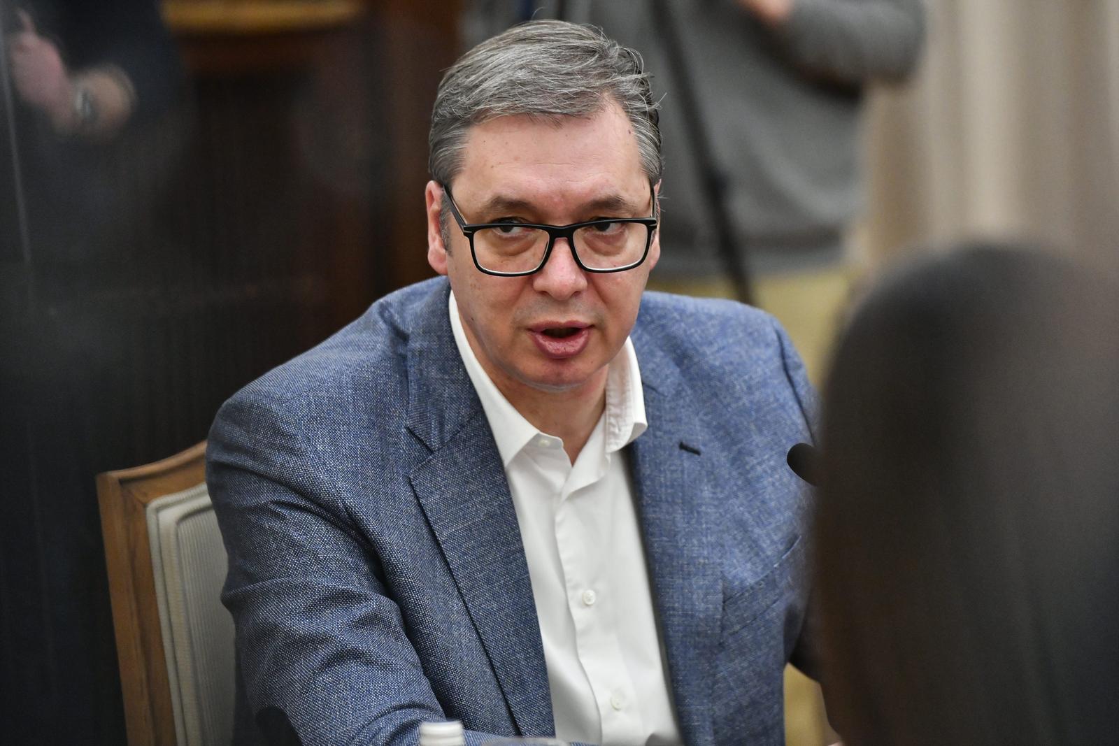13, March, 2025, Belgrade - The President of the Republic of Serbia Aleksandar Vucic received a six-member delegation of students who want to study, at their request, in the building of the General Secretariat of the President of the Republic. Aleksandar Vucic. Photo: L.L./ATAImages

13, mart, 2025, Beograd - Predsednik Republike Srbije Aleksandar Vucic primio je sestoclanu delegaciju studenata koji zele da uce, na njihov zahtev, u zgradi Generalnog sekretarijata predsednika Republike. Photo: L.L./ATAImages Photo: L.L./ATAImages/PIXSELL