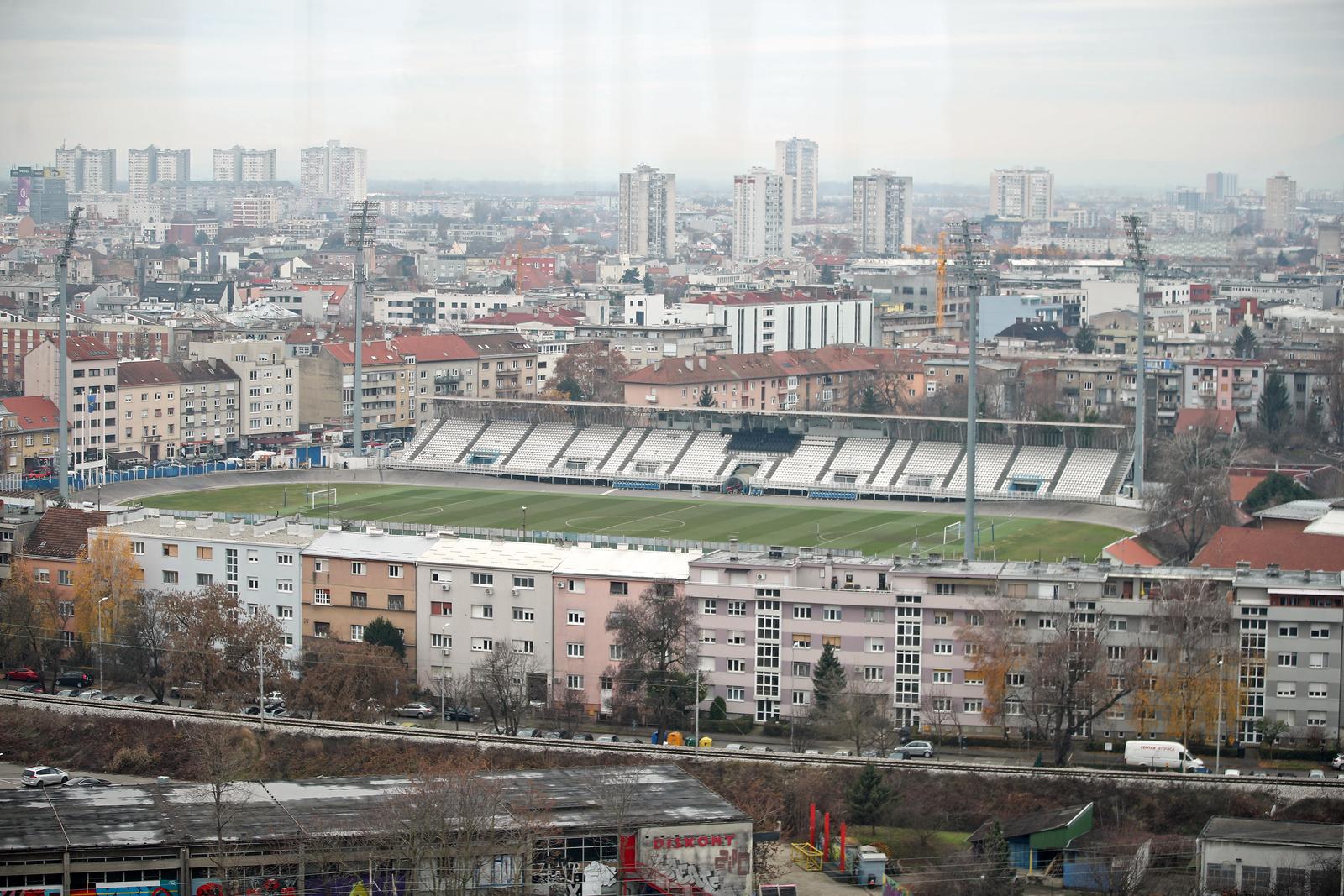 13.12.2021., Zagreb - Pogled na nogometni stadion u Kranjcevicevoj ulici sa 17 kata hotela Westin. Photo: Sanjin Strukic/PIXSELL