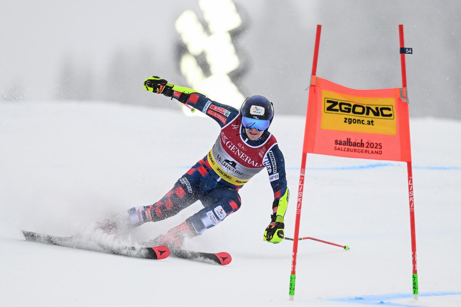 14.02.2025., Saalbach, Austrija - Svjetsko skijasko prvenstvo 2025 - veleslalom muski. Filip Zubcic iz hrvatske i prvoj voznji veleslaloma. Photo: Igor Soban/PIXSELL