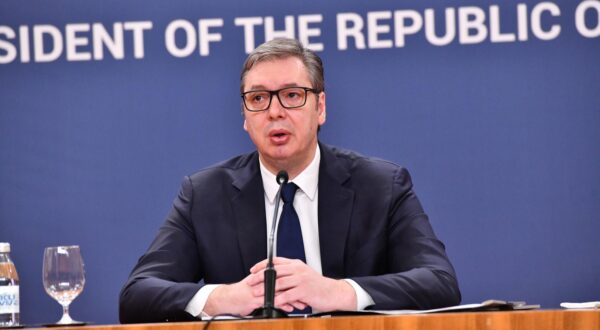14, March, 2025, Belgrade - The President of the Republic of Serbia Aleksandar Vucic addressed the public in the Palace of Serbia. Aleksandar Vucic. Photo: L.L./ATAImages

14, mart, 2025, Beograd - Predsednik Republike Srbije Aleksandar Vucic obratio se javnosti u Palati Srbija povodom aktuelne politicke situacije u drzavi. Photo: L.L./ATAImages Photo: L.L./ATAImages/PIXSELL