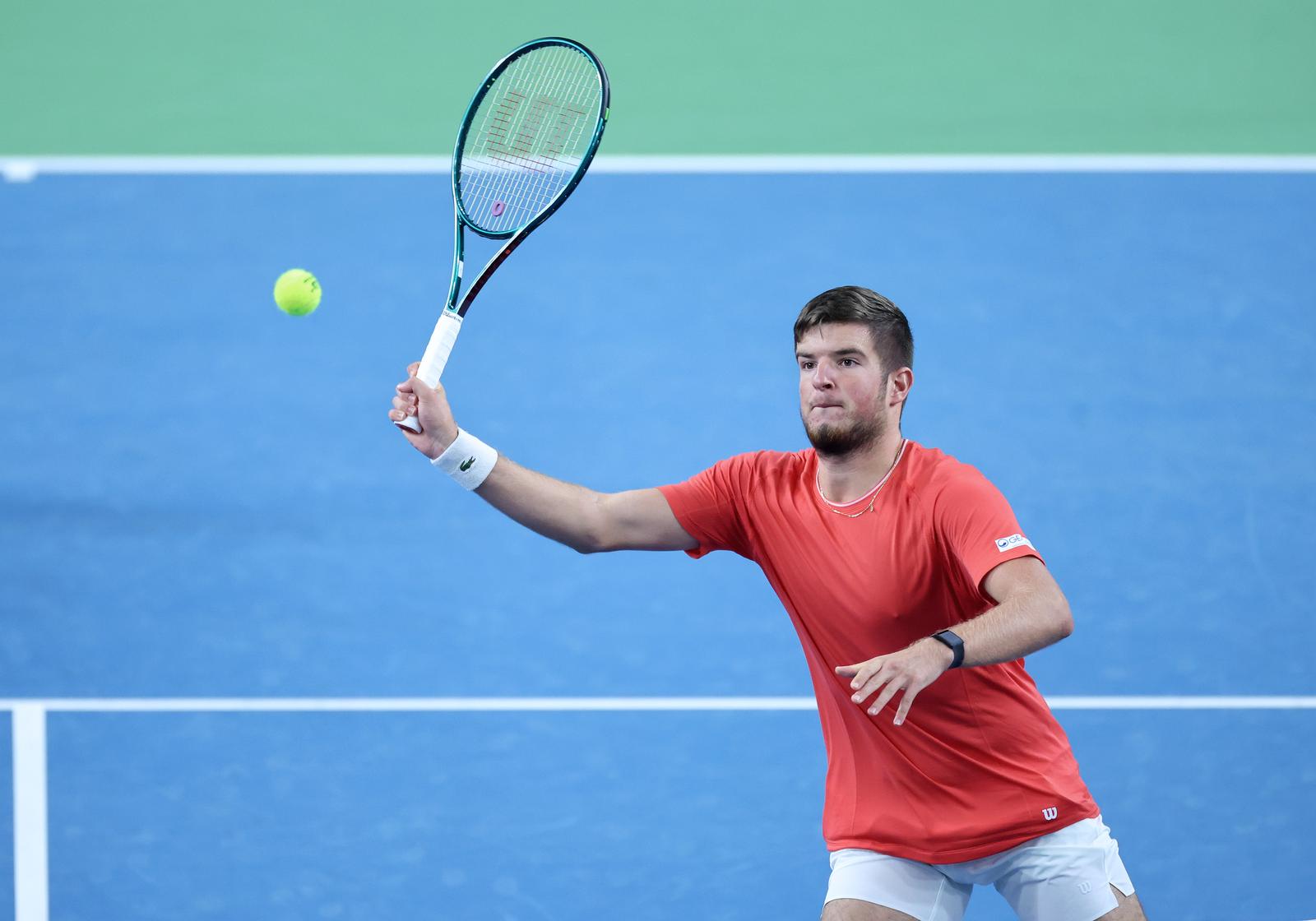 14.09.2024., Varazdin - Davis Cup Svjetska skupina I, susret Hrvatske i Litve. Mec parova izmedju Mate Pavica i Mili Poljicka protiv Edasa Butvilasa i Viliusa Gaubasa. Mili Poljicak Photo: Sanjin Strukic/PIXSELL