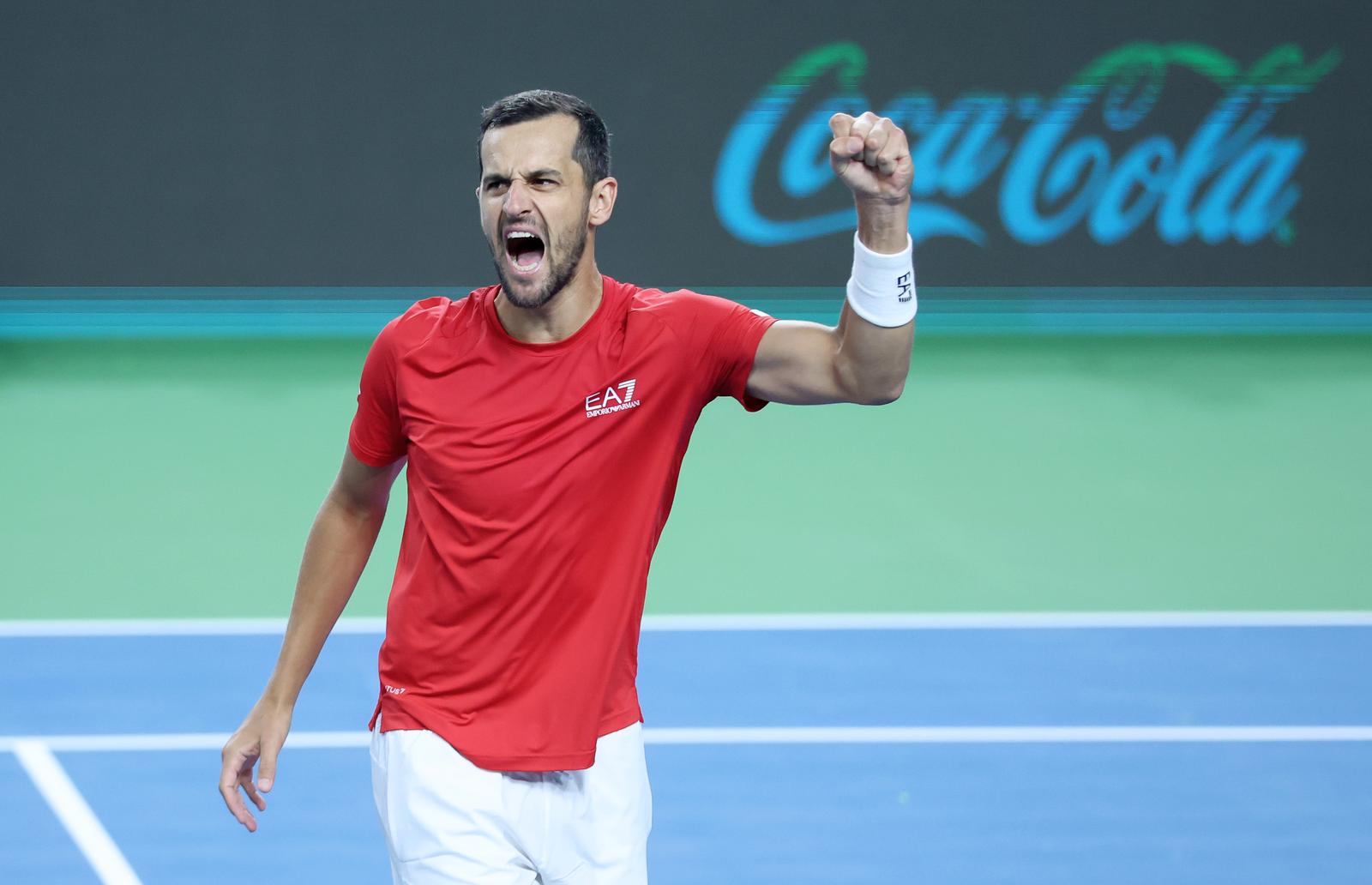 14.09.2024., Varazdin - Davis Cup Svjetska skupina I, susret Hrvatske i Litve. Mec parova izmedju Mate Pavica i Mili Poljicka protiv Edasa Butvilasa i Viliusa Gaubasa. Mate Pavic Photo: Sanjin Strukic/PIXSELL