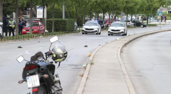 15.04.2024., Split - Zbog prometne nesrece koja se dogodila oko 16:45 zatvoren sjeverni trak Vukovarske ulice kod Pujanki. U nesreci su sudjelovali motocikl i pjesak koji je najvjerojatnije pretrcavao cestu. Photo: Ivo Cagalj/PIXSELL