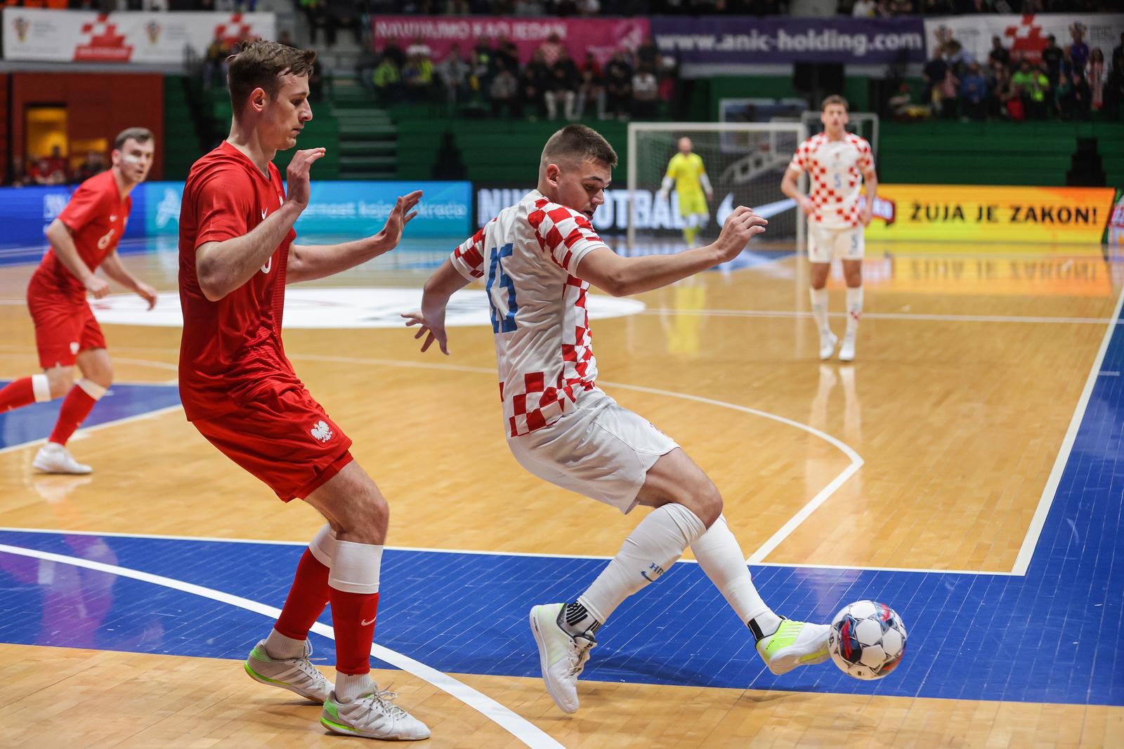 16.04.2024., KC Drazen Petrovic, Zagreb - Druga utakmica dodatnih kvalifikacija za plasman na Svjetsko prvenstvo u futsalu, Hrvatska - Poljska. David Mataja Photo: Luka Stanzl/PIXSELL