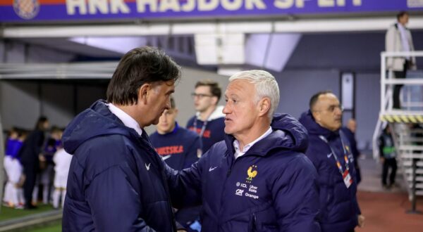20.03.2025., stadion Poljud - UEFA Liga nacija, cetvrtfinale, prva utakmica, Hrvatska - Francuska. Zlatko Dalic i Didier Deschamps Photo: Sime Zelic/PIXSELL