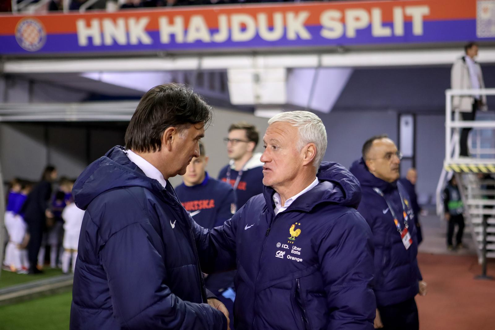 20.03.2025., stadion Poljud - UEFA Liga nacija, cetvrtfinale, prva utakmica, Hrvatska - Francuska. Zlatko Dalic i Didier Deschamps Photo: Sime Zelic/PIXSELL