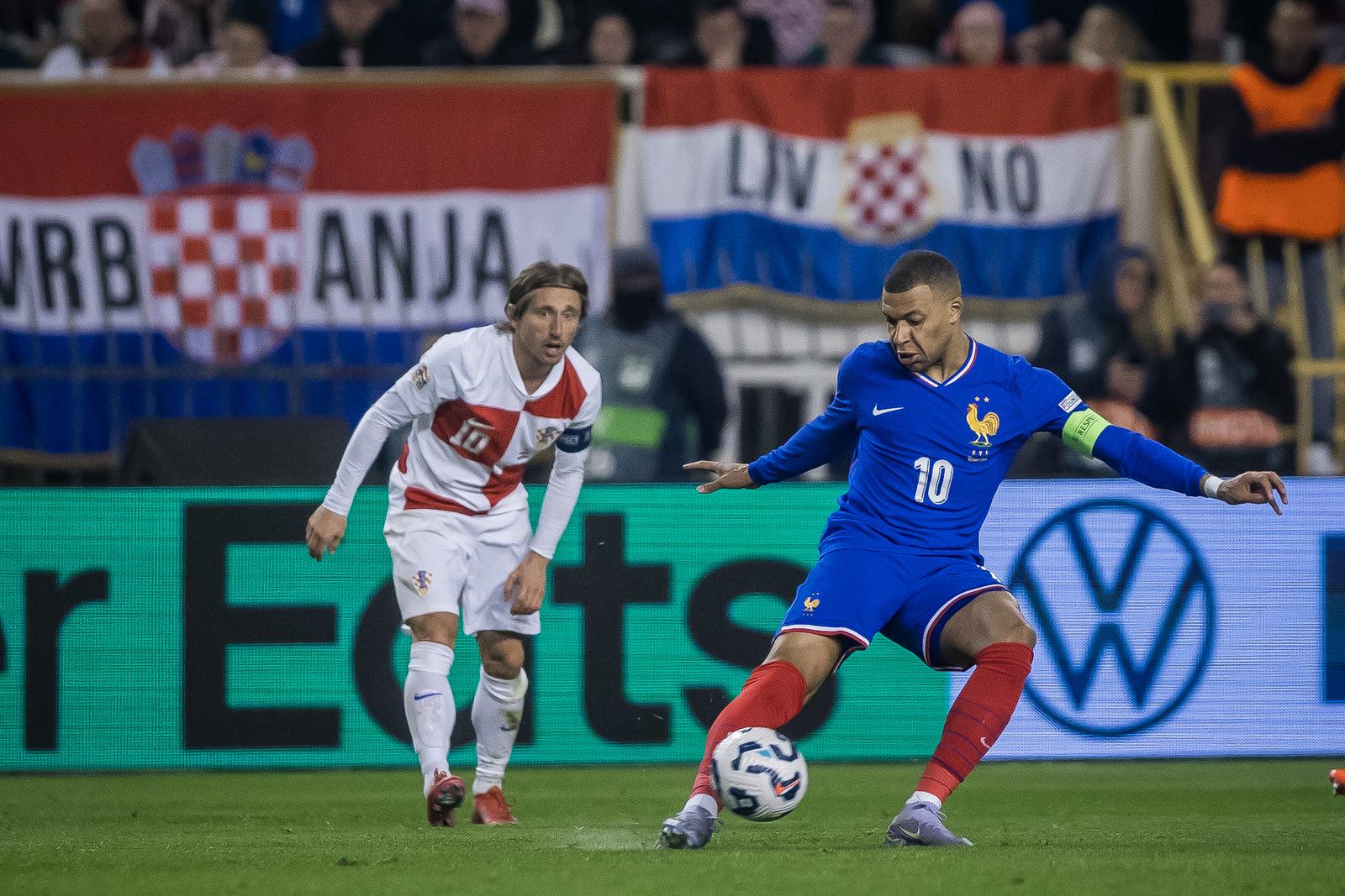 20.03.2025., stadion Poljud - UEFA Liga nacija, cetvrtfinale, prva utakmica, Hrvatska - Francuska. Luka Modric i Kylian Mbappe Photo: Zvonimir Barisin/PIXSELL
