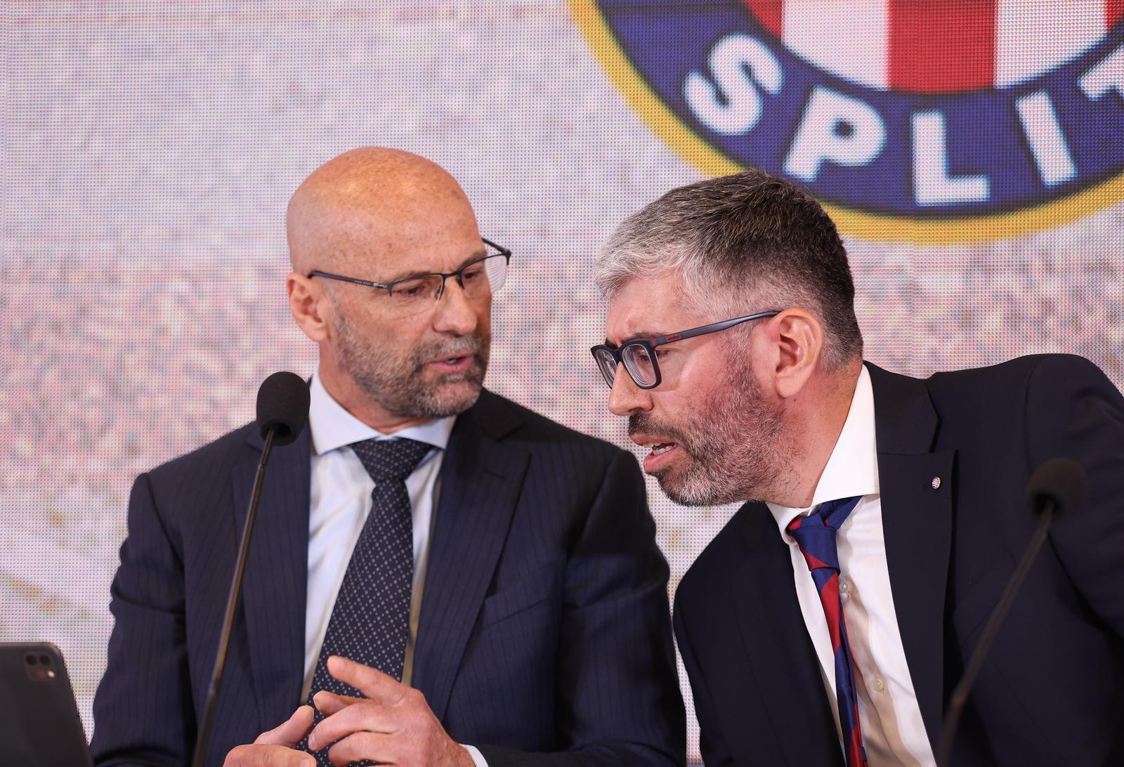 25.04.2024., Split - Predstavljanje novog predsjednika Uprave HNK Hajduk Ivana Bilica. predsjednik Nadzornog odbora Hajduka Aljosa Pavelin, Ivan Bilic Photo: Ivana Ivanovic/PIXSELL