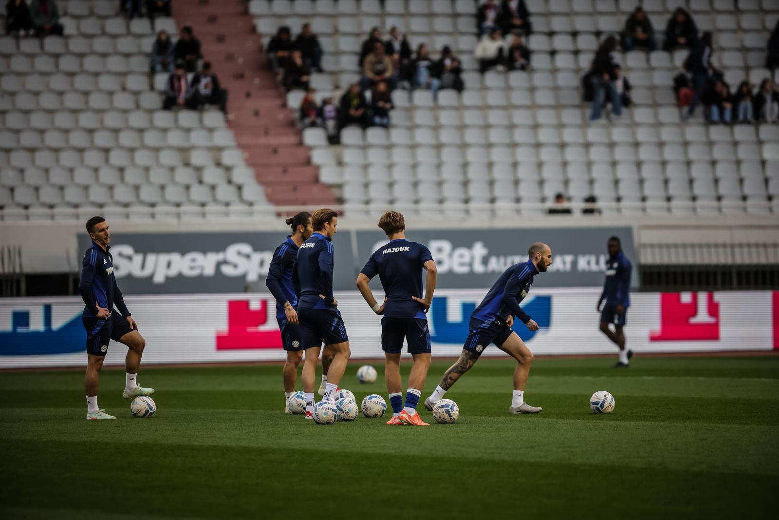 26.02.2025., stadion Poljud, Split - SuperSport Hrvatski nogometni kup, cetvrtfinale, HNK Hajduk - HNK Rijeka. 
Zagrijavanje
 Photo: Zvonimir Barisin/PIXSELL