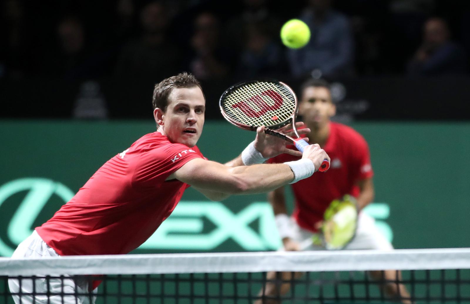 26.11.2022., Malaga - Jose Maria Martin Carpena Arena. Davis Cup by Rakuten, polufinale. Italija - Kanada. Parovi: Matteo Berrettini i Fabio Fognini protiv Felix Auger-Aliassime i Vasek Pospisil. Photo: Sanjin Strukic/PIXSELL