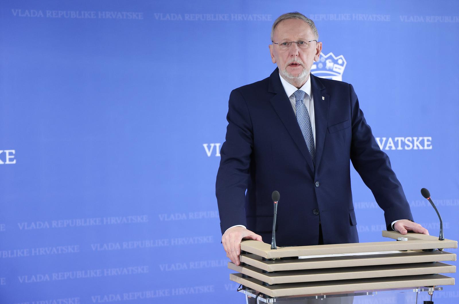 27.02.2025., Zagreb - Potpredsjednik Vlade i ministar unutarnjih poslova Davor Bozinovic na konferenciji za medije u Nacionalnoj i sveucilisnoj knjiznici nakon sjednice Vlade Republike Hrvatske. Photo: Sanjin Strukic/PIXSELL