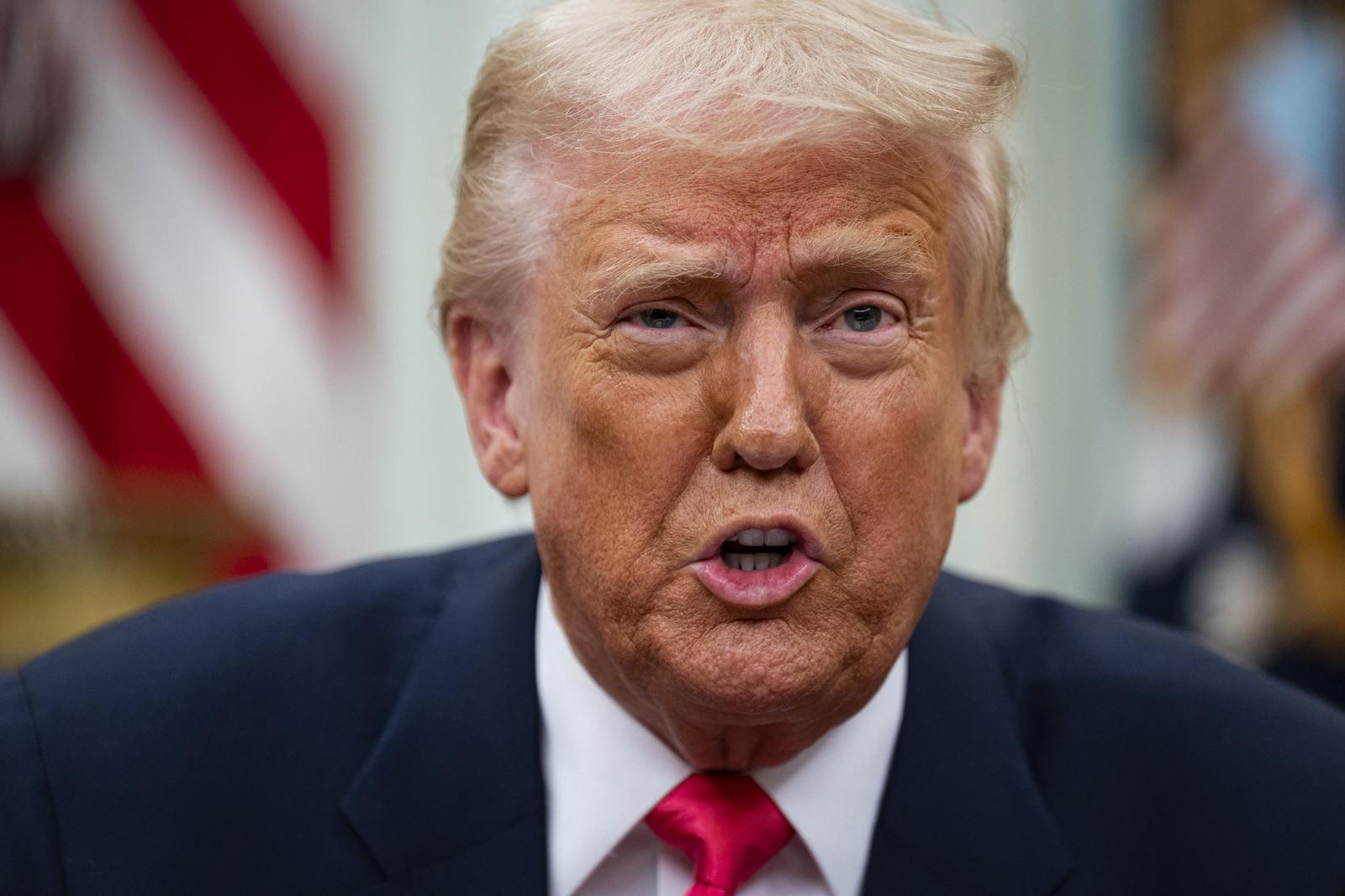 US President Donald Trump speaks prior to signing an executive order in the Oval Office of the White House in Washington, DC, US, on Thursday, March 6, 2025. Trump is signing orders to pause tariffs on USMCA trade from Canada and Mexico until April 2. Photo by Al Drago/Pool/ABACAPRESS.COM Photo: Pool/ABACA/ABACA
