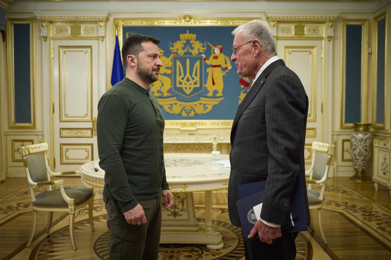 President of Ukraine Volodymyr Zelenskyy and US Special Envoy for Ukraine and Russia Keith Kellogg shake hands during their meeting, Kyiv, capital of Ukraine on February 20, 2025. Photo by Photo by Ukrainian Presidency via ABACAPRESS.COM Photo: ABACA/ABACA