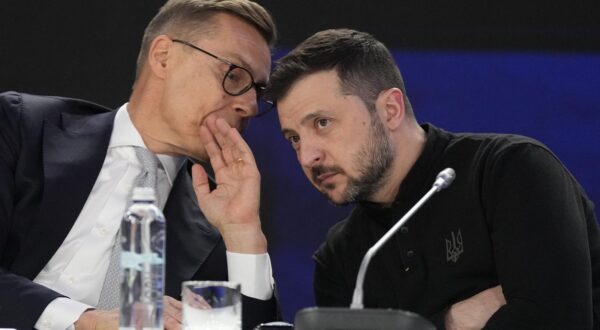 Ukrainian President Volodymyr Zelenskyy listens to Finland President Alexander Stubb during a news conference at a security summit in Kyiv, Ukraine, Monday, February 24, 2025. Photo by Frank Gunn/The Canadian Press/ABACAPRESS.COM Photo: Gunn Frank/CP/ABACA/ABACA