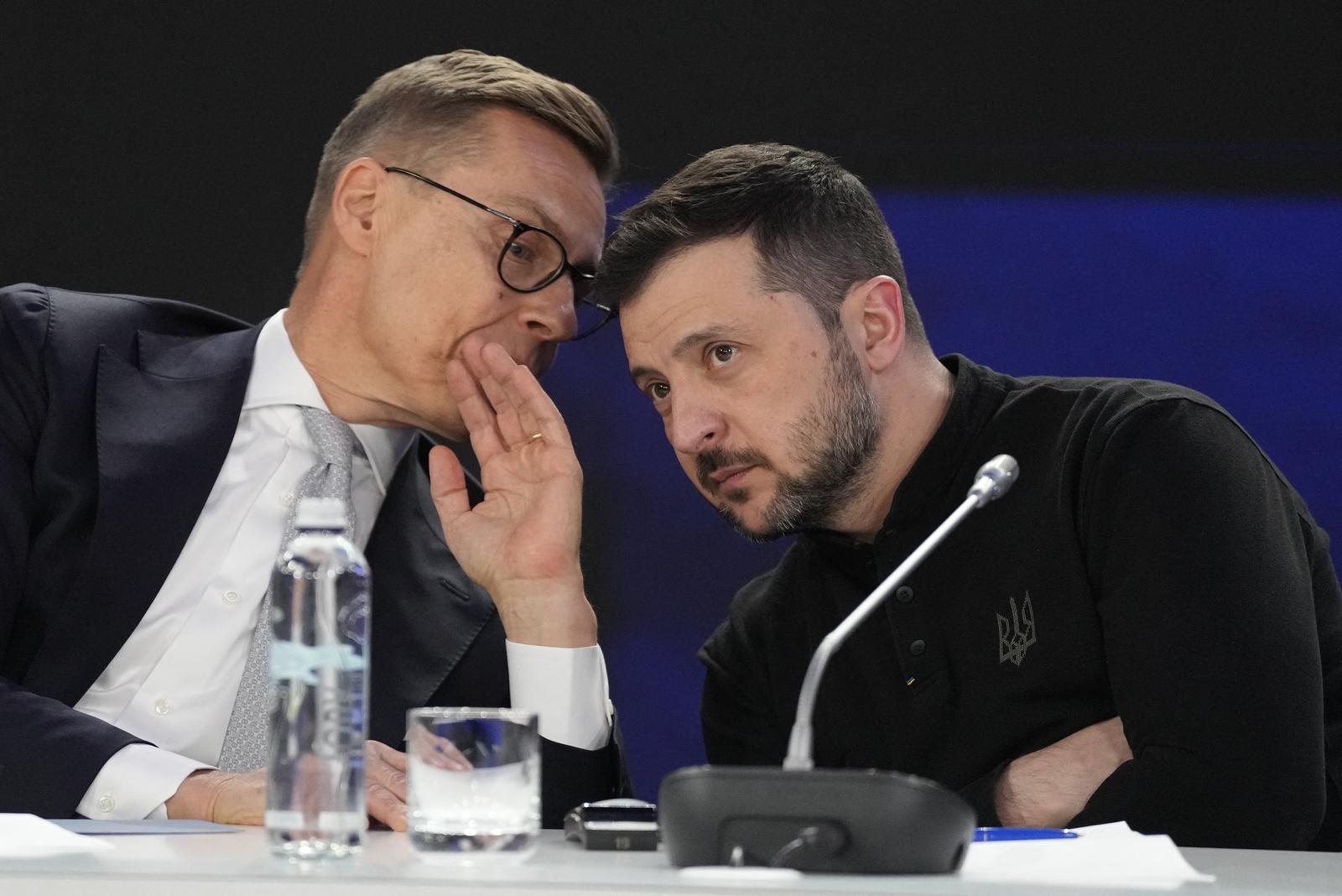 Ukrainian President Volodymyr Zelenskyy listens to Finland President Alexander Stubb during a news conference at a security summit in Kyiv, Ukraine, Monday, February 24, 2025. Photo by Frank Gunn/The Canadian Press/ABACAPRESS.COM Photo: Gunn Frank/CP/ABACA/ABACA